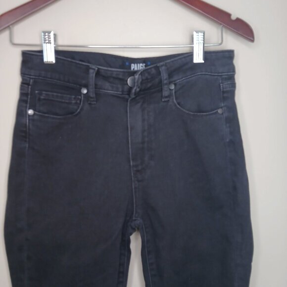 PAIGE Rafaela Pleated Cuff Raw Hem Crop Jeans In Joanie Black Size 27 - Picture 2 of 6